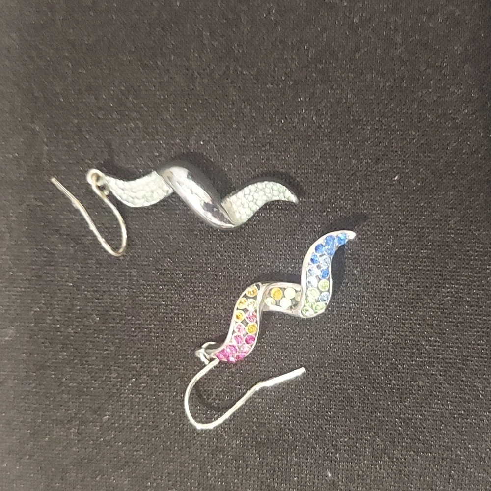 Sterling Silver Rainbow CZ Wave Earrings - Picture 4 of 4
